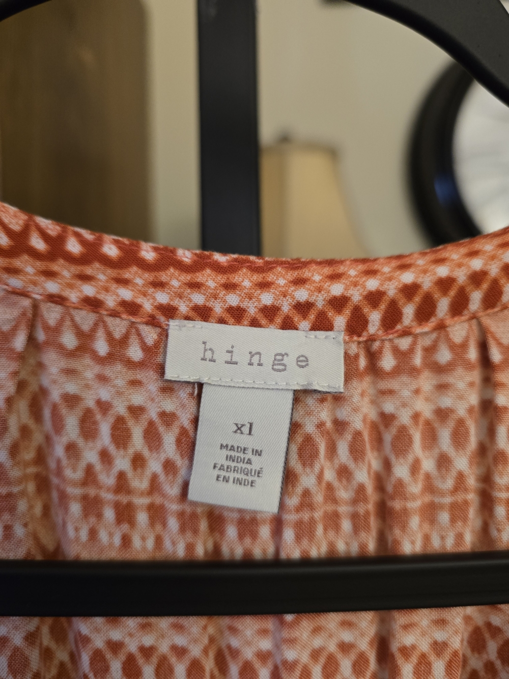 Hinge Romper Orange Geometric Print Long Sleeve V Neck Drawstring Waist Boho XL - Picture 4 of 6